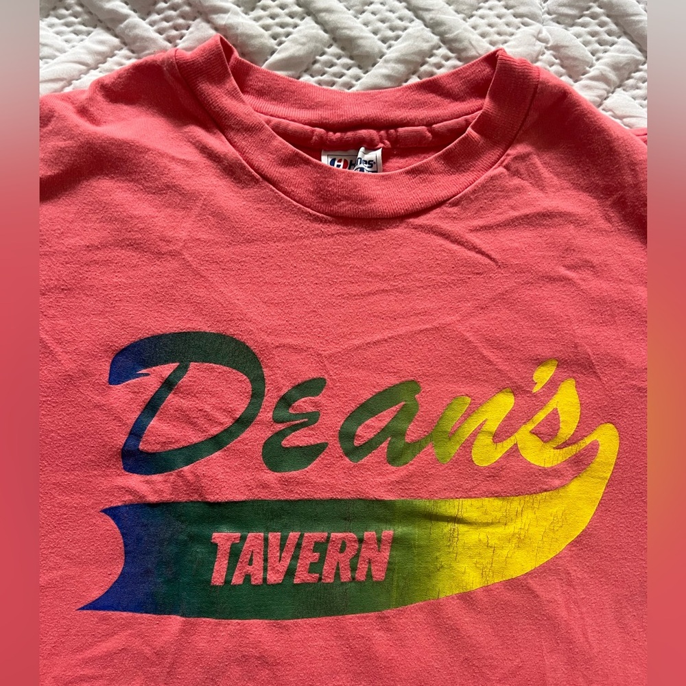 Vintage Late 80s Single Stitch Deans Tavern Pride Salmon Peach Shirt USA XL